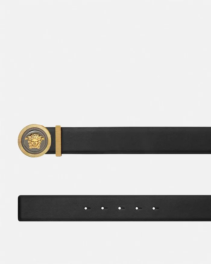 Medusa Biggie Enamel Leather Belt 4 Cm Blackgold Men Versace Belts