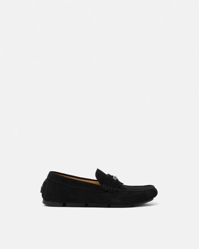Medusa Biggie Suede Driver Shoes Black Men Versace Drivers
