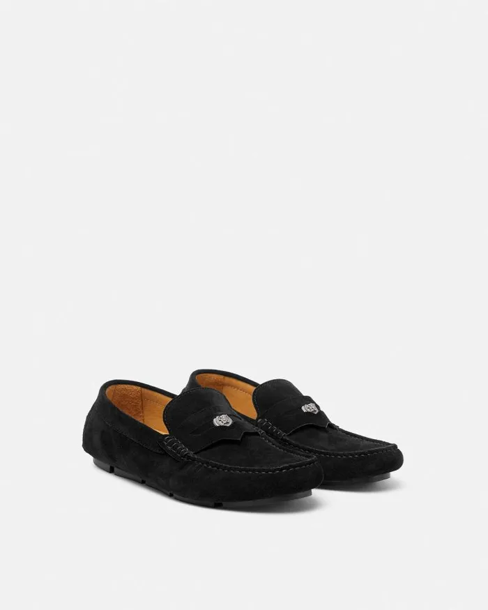 Medusa Biggie Suede Driver Shoes Black Men Versace Drivers