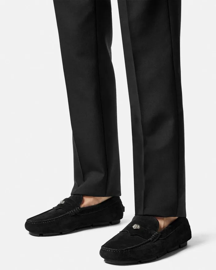 Medusa Biggie Suede Driver Shoes Black Men Versace Drivers
