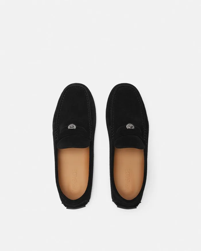Medusa Biggie Suede Driver Shoes Black Men Versace Drivers