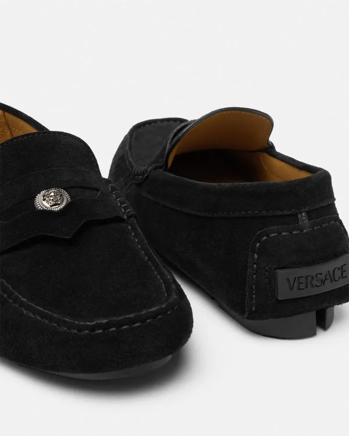 Medusa Biggie Suede Driver Shoes Black Men Versace Drivers