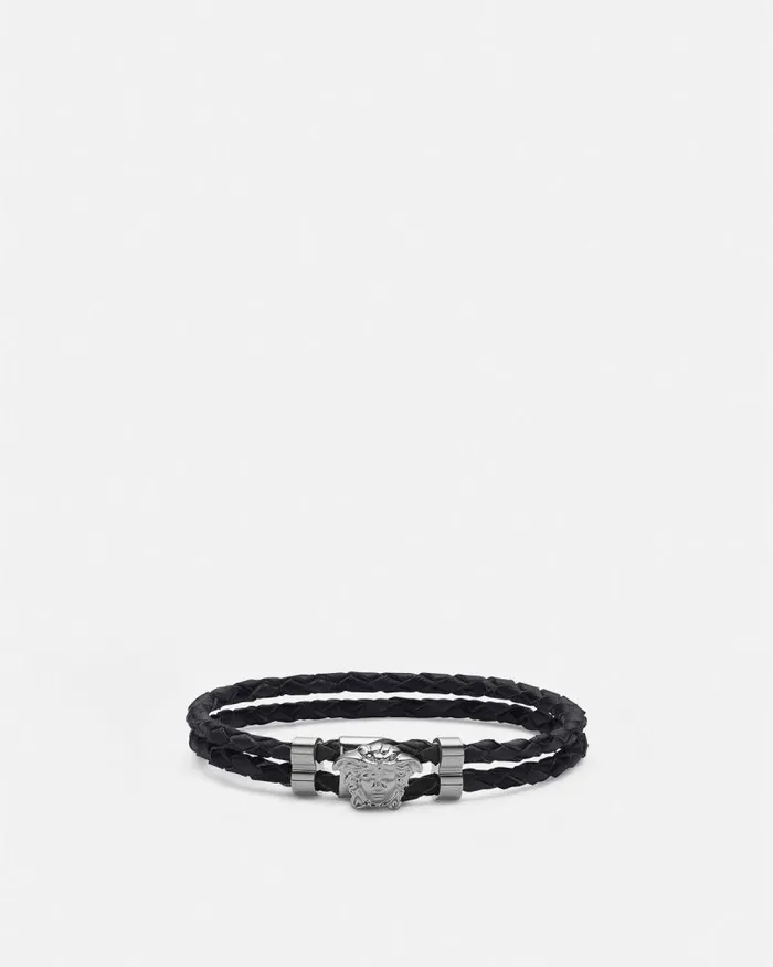 Medusa Braided Leather Bracelet Black WomenMen Versace Bracelets