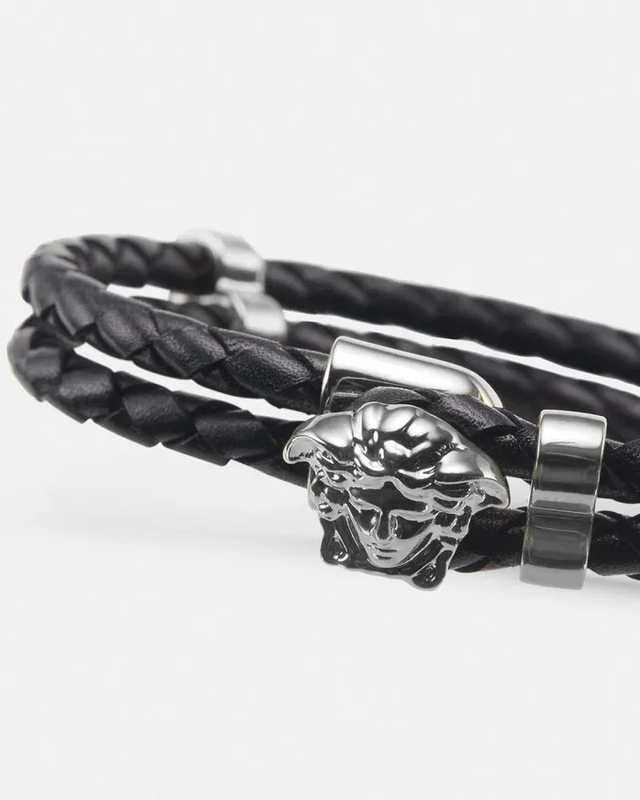 Medusa Braided Leather Bracelet Black WomenMen Versace Bracelets