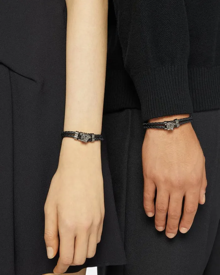 Medusa Braided Leather Bracelet Black WomenMen Versace Bracelets