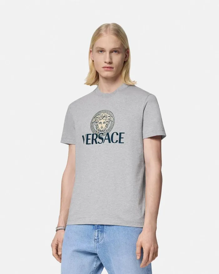 Medusa Logo TShirt Gray Men Versace TShirts and Polos