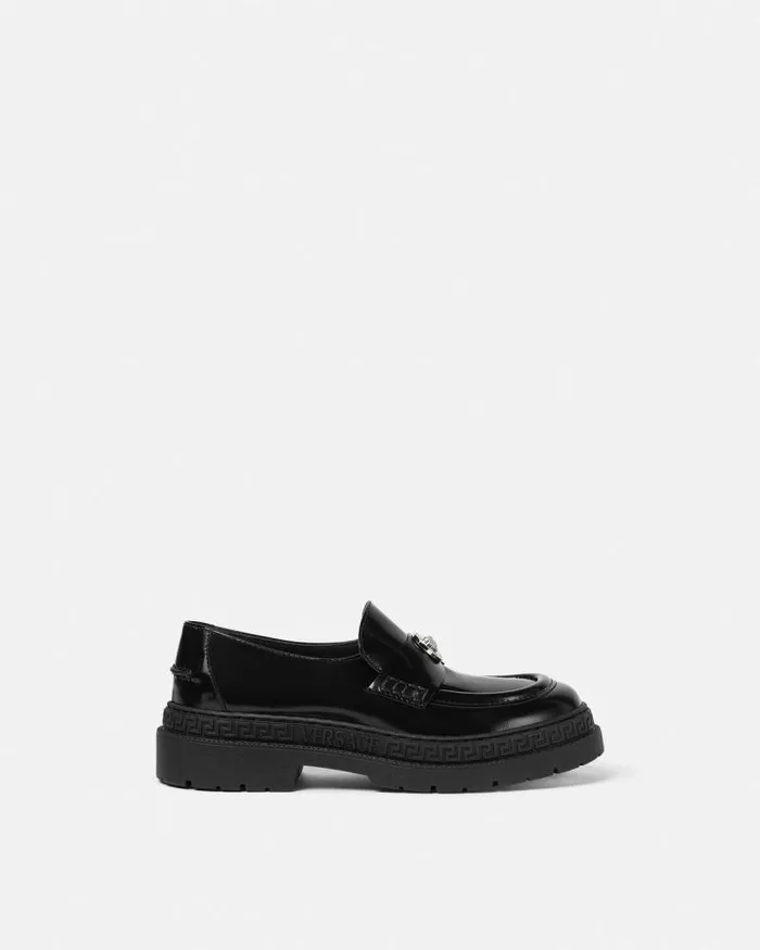 Medusa Patent Kids Loafers Blacksilver Children Versace Shoes
