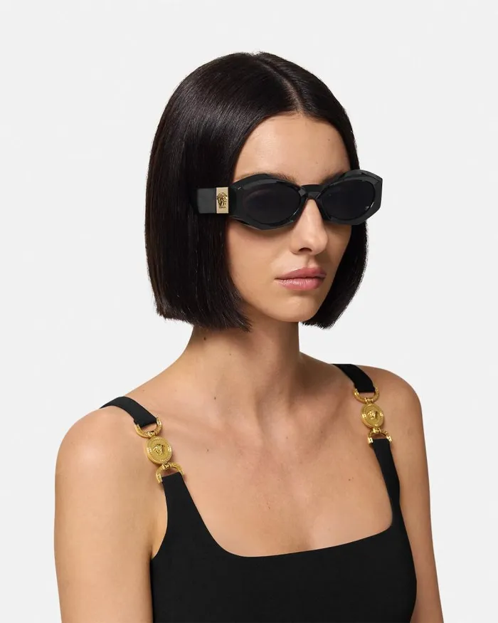 Medusa Plaque Geometric Sunglasses Blackgold Women Versace Sunglasses