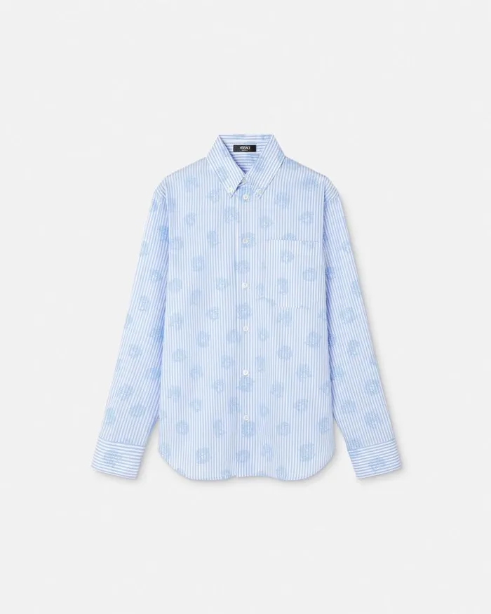 Medusa Striped Shirt Light Blue Men Versace Shirts