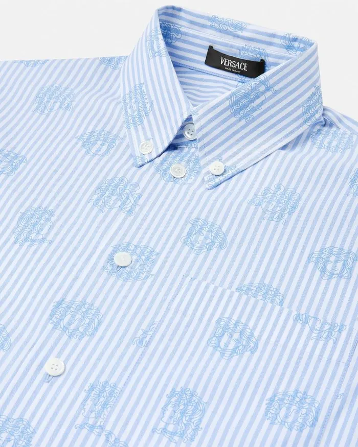 Medusa Striped Shirt Light Blue Men Versace Shirts