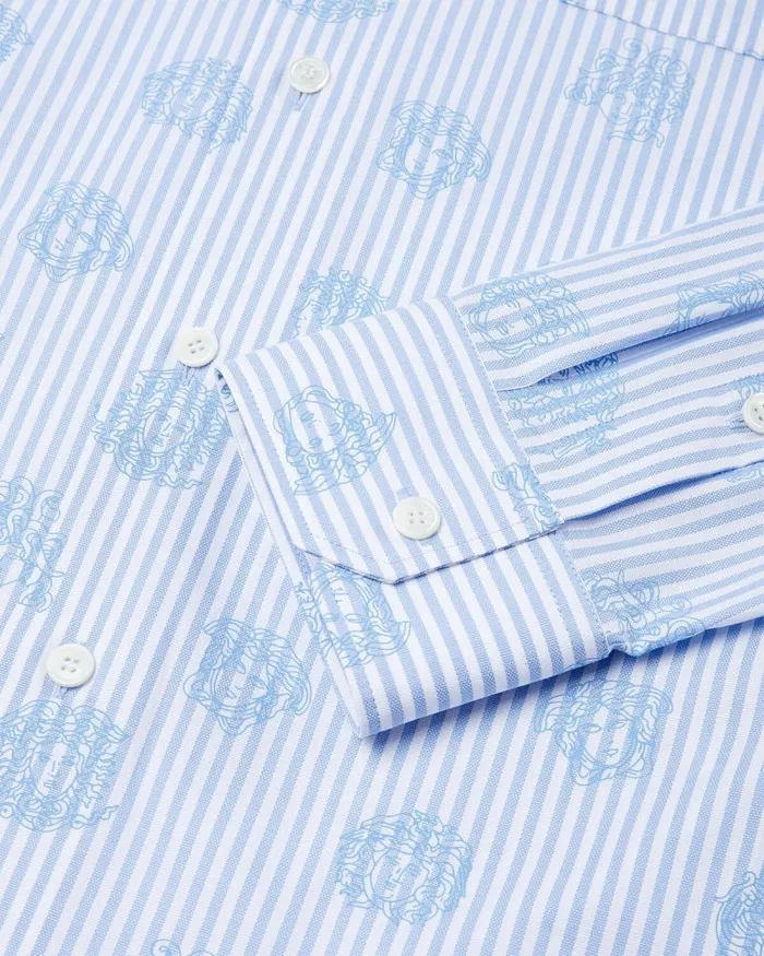 Medusa Striped Shirt Light Blue Men Versace Shirts