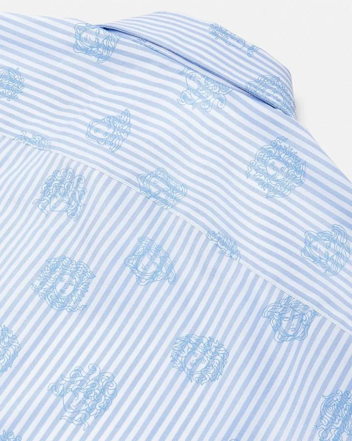 Medusa Striped Shirt Light Blue Men Versace Shirts