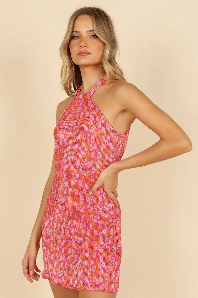 Melody Plisse Halter Mini Dress Hot Pink Women Strapless Dresses Petal and Pup