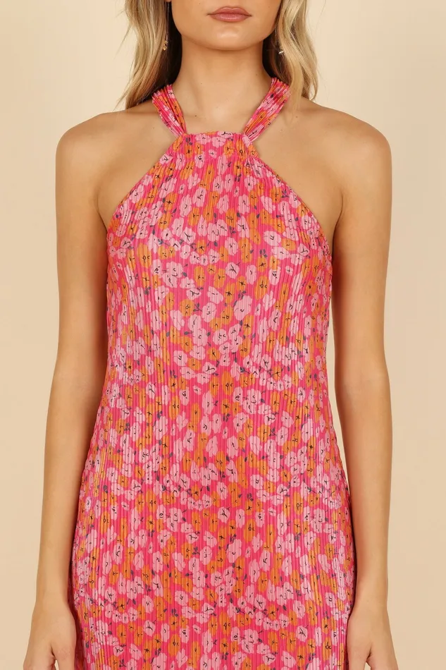 Melody Plisse Halter Mini Dress Hot Pink Women Strapless Dresses Petal and Pup