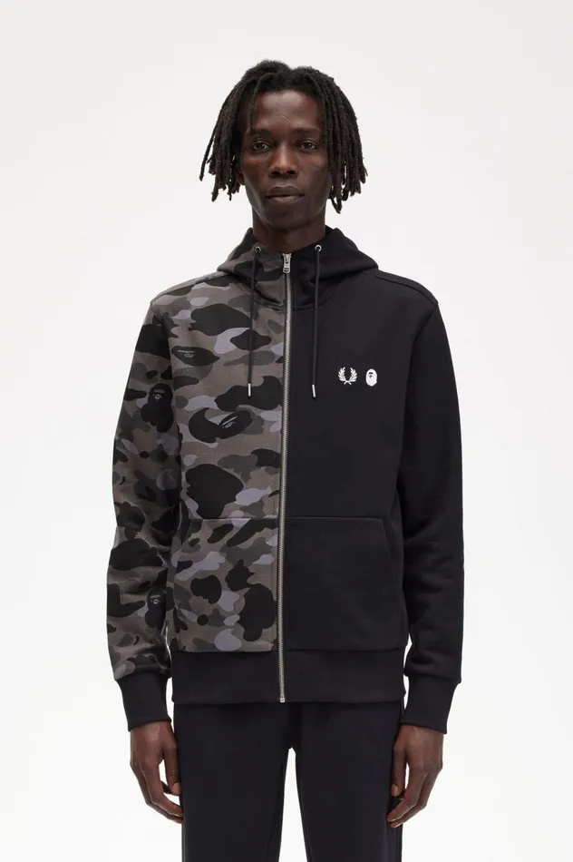 Men A Bathing ApeContrast Zipped Hooded Sweatshirt Black Fred Perry Sweatshirts