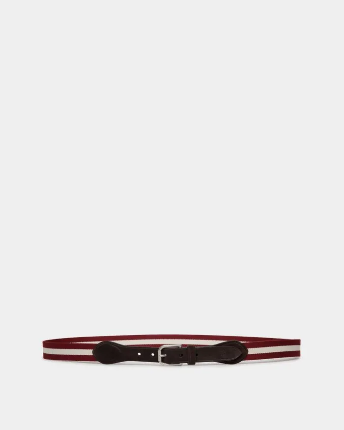 Men Bally Belts Melvin 35mm Belt In Red And White Fabric And Suede Multicolor Men Bally Belts Melvin 35mm Belt In Red And White Fabric And Suede Multicolor