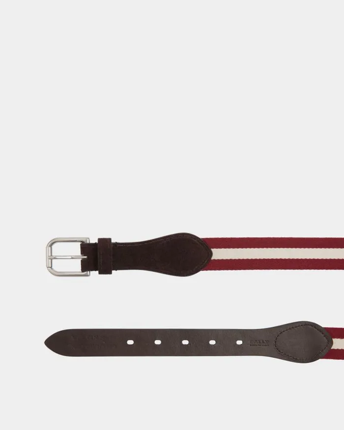 Men Bally Belts Melvin 35mm Belt In Red And White Fabric And Suede Multicolor Men Bally Belts Melvin 35mm Belt In Red And White Fabric And Suede Multicolor