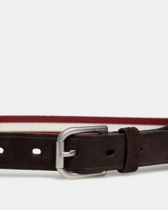 Men Bally Belts Melvin 35mm Belt In Red And White Fabric And Suede Multicolor Men Bally Belts Melvin 35mm Belt In Red And White Fabric And Suede Multicolor