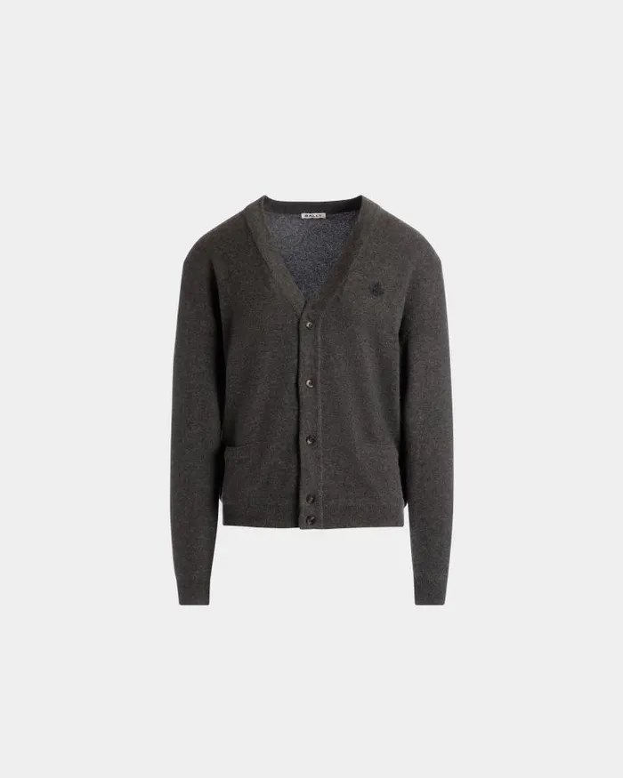 Men Bally Knitwear Cardigan With Bally Crest Logo In Dark Grey Cashmere Grey