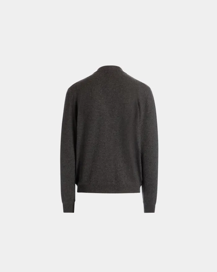 Men Bally Knitwear Cardigan With Bally Crest Logo In Dark Grey Cashmere Grey Men Bally Knitwear Cardigan With Bally Crest Logo In Dark Grey Cashmere Grey