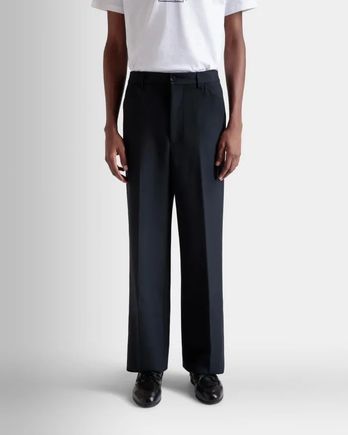 Men Bally Pants Flared Pants In Navy Blue Wool Blue Men Bally Pants Flared Pants In Navy Blue Wool Blue