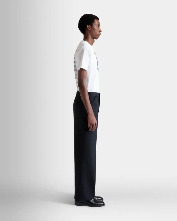 Men Bally Pants Flared Pants In Navy Blue Wool Blue Men Bally Pants Flared Pants In Navy Blue Wool Blue