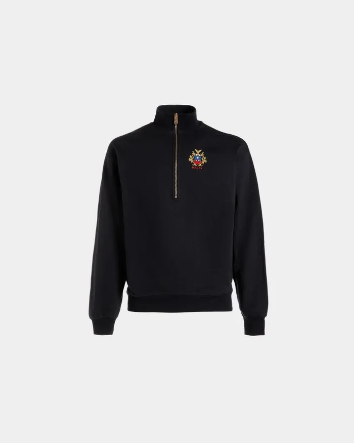 Men Bally Tracksuits Half Zip Sweatshirt With A Bally Crest Logo In Navy Blue Cotton Blue
