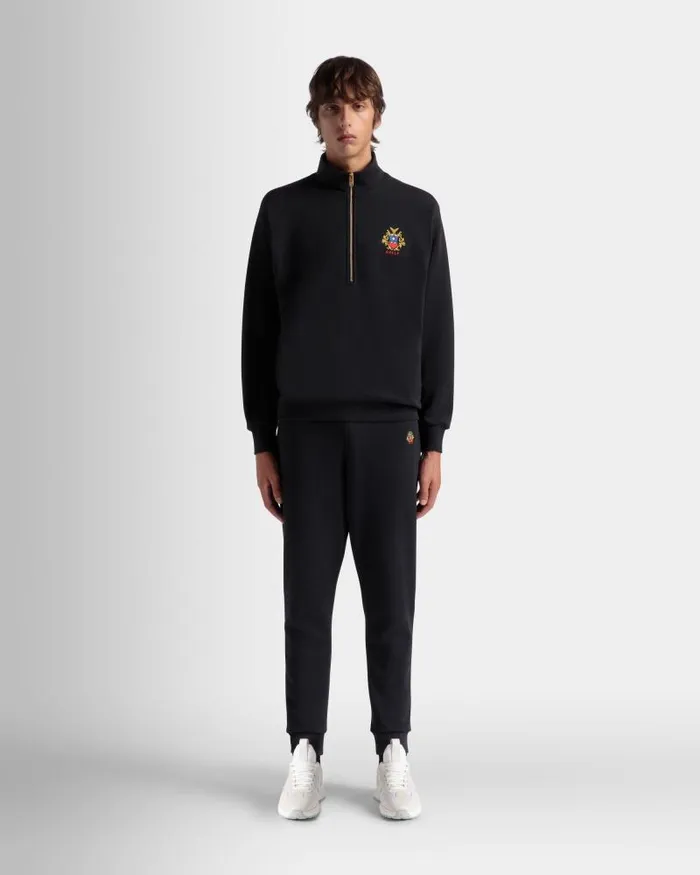 Men Bally Tracksuits Half Zip Sweatshirt With A Bally Crest Logo In Navy Blue Cotton Blue Men Bally Tracksuits Half Zip Sweatshirt With A Bally Crest Logo In Navy Blue Cotton Blue