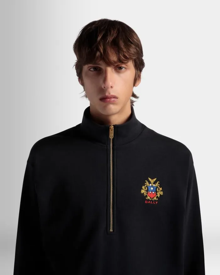Men Bally Tracksuits Half Zip Sweatshirt With A Bally Crest Logo In Navy Blue Cotton Blue Men Bally Tracksuits Half Zip Sweatshirt With A Bally Crest Logo In Navy Blue Cotton Blue