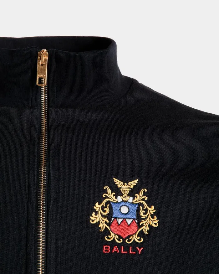 Men Bally Tracksuits Half Zip Sweatshirt With A Bally Crest Logo In Navy Blue Cotton Blue Men Bally Tracksuits Half Zip Sweatshirt With A Bally Crest Logo In Navy Blue Cotton Blue