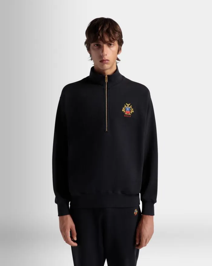 Men Bally Tracksuits Half Zip Sweatshirt With A Bally Crest Logo In Navy Blue Cotton Blue Men Bally Tracksuits Half Zip Sweatshirt With A Bally Crest Logo In Navy Blue Cotton Blue