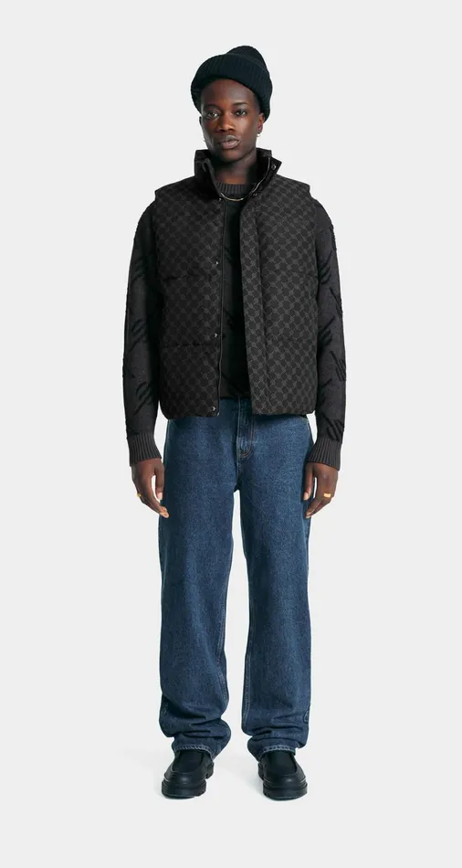 Men Black Pondo Cotton Monogram Bodywarmer Daily Paper Jackets