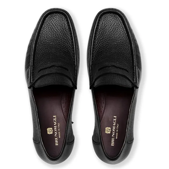 Men Casual Shoes Bruno Magli Tonio Slip On Loafer Black Cervo Leather
