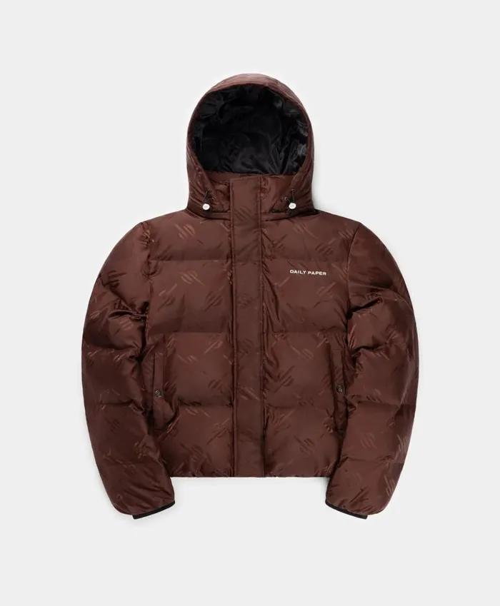 Men Chocolate Brown Monogram Honit Puffer Jacket Daily Paper Jackets