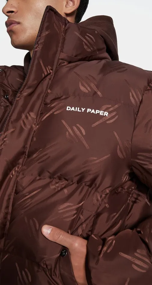 Men Chocolate Brown Monogram Honit Puffer Jacket Daily Paper Jackets Men Chocolate Brown Monogram Honit Puffer Jacket Daily Paper Jackets