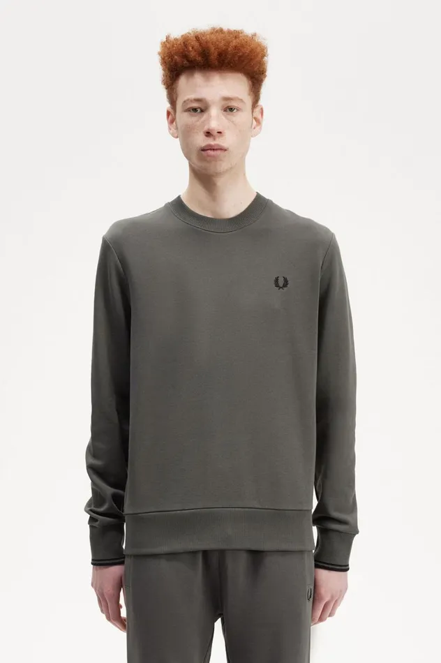 Men Crew Neck Sweatshirt Field Green Fred Perry Sweatshirts