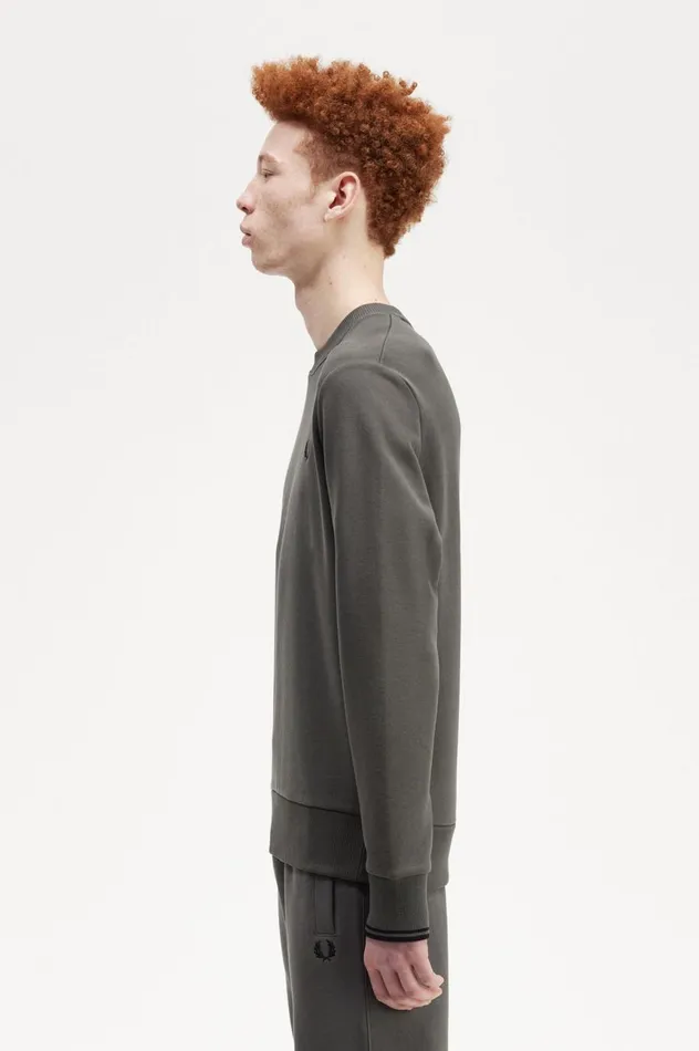Men Crew Neck Sweatshirt Field Green Fred Perry Sweatshirts