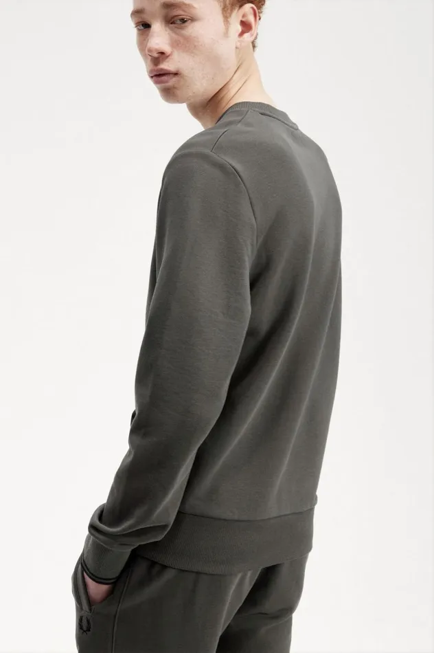Men Crew Neck Sweatshirt Field Green Fred Perry Sweatshirts