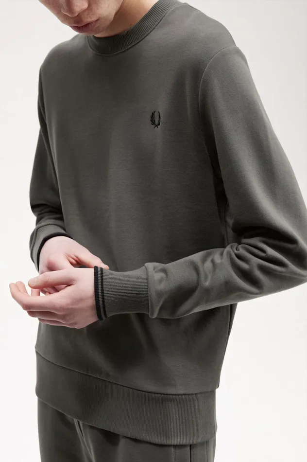 Men Crew Neck Sweatshirt Field Green Fred Perry Sweatshirts