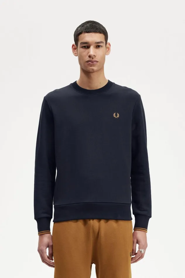 Men Crew Neck Sweatshirt Navydark Caramel Fred Perry Sweatshirts