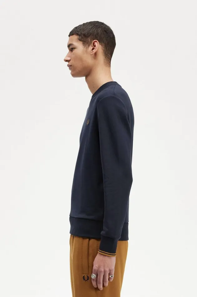 Men Crew Neck Sweatshirt Navydark Caramel Fred Perry Sweatshirts