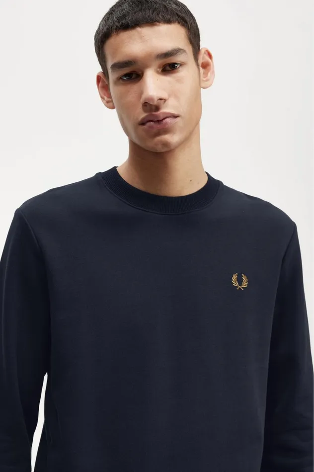 Men Crew Neck Sweatshirt Navydark Caramel Fred Perry Sweatshirts