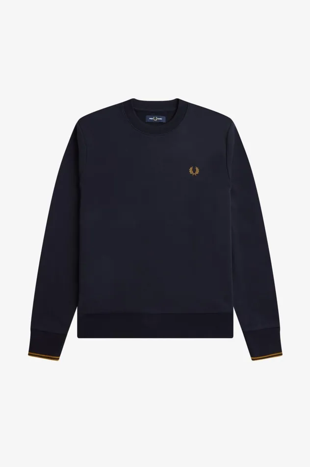 Men Crew Neck Sweatshirt Navydark Caramel Fred Perry Sweatshirts