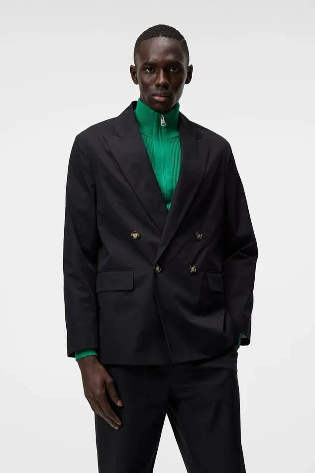 Men David U Light Cotton Blazer Black JLindeberg Blazers