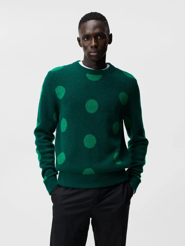 Men Dotte Hairy Jacquard Crewneck Rain Forest JLindeberg Knitwear