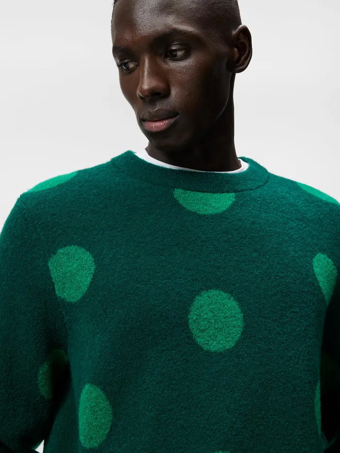 Men Dotte Hairy Jacquard Crewneck Rain Forest JLindeberg Knitwear
