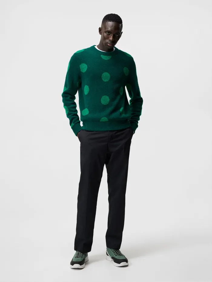 Men Dotte Hairy Jacquard Crewneck Rain Forest JLindeberg Knitwear