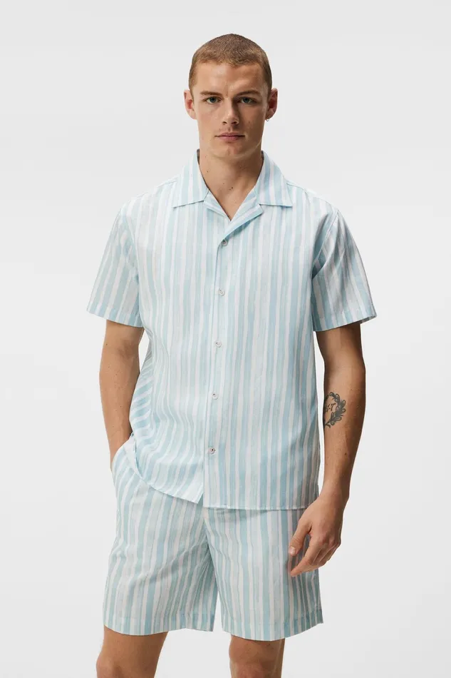 Men Elio Painted Stripe Reg Shirt Dream Blue JLindeberg Shirts