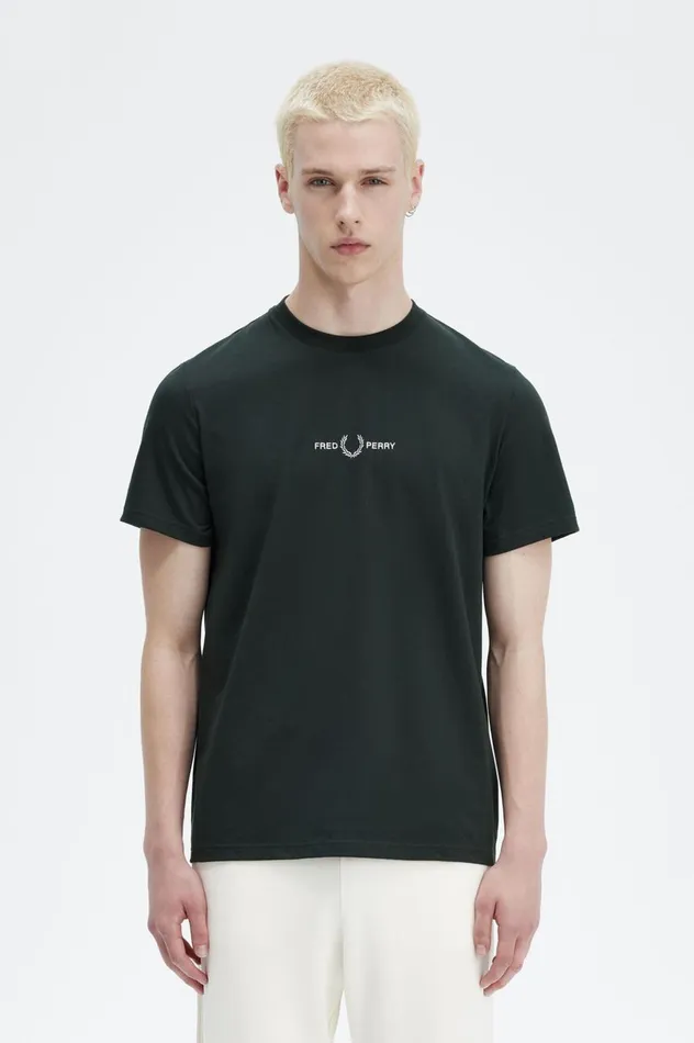 Men Embroidered TShirt Night Green Fred Perry TShirts