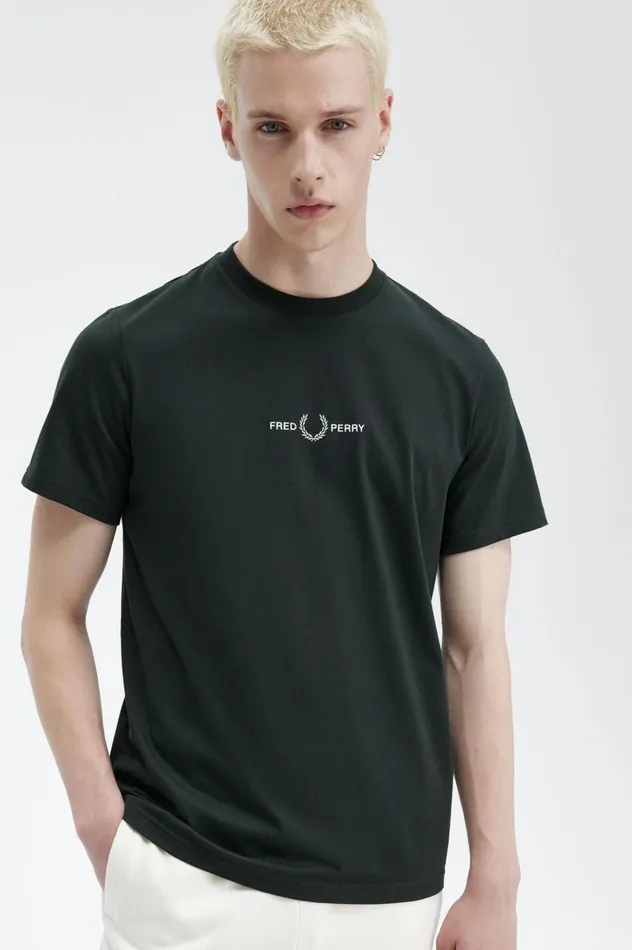 Men Embroidered TShirt Night Green Fred Perry TShirts